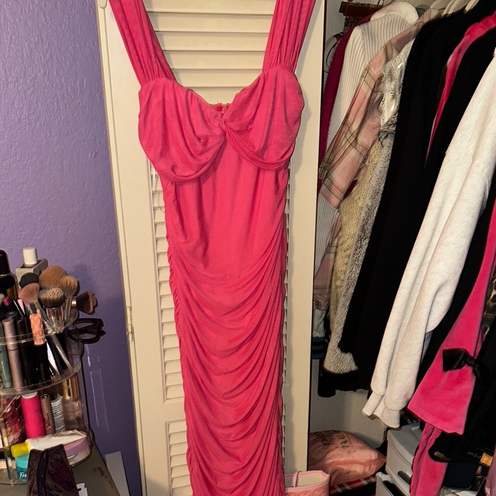 Hello Molly Pink Ruched Spaghetti Strap Gown